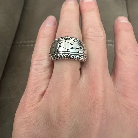 Effy Balissima BH 925 Sterling Silver 18K Gold Crackle-Look Pebble Dome Ring - Picture 2 of 14